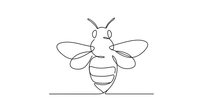 Minimalist Bee Line Art Drawing, Single Continuous Line Insect Illustration