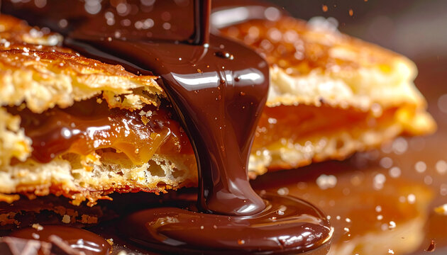 Chocolate pouring on pastry delight
