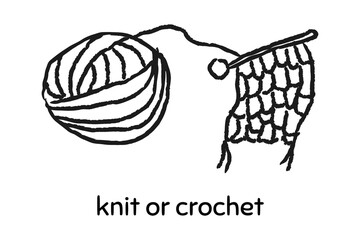Fototapeta premium Knit or crochet during quarantine doodle design element