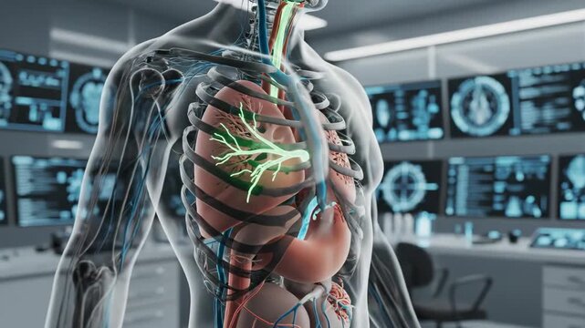 Transparent Human Torso Internal Anatomy Visualization in Laboratory.