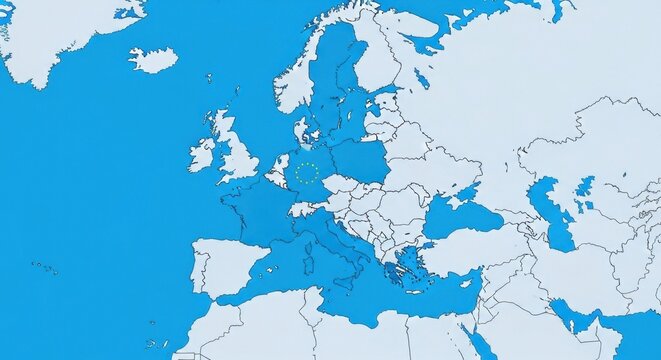 Map of Europe highlighting European Union member states in blue, illustrating political geography and international relations.
