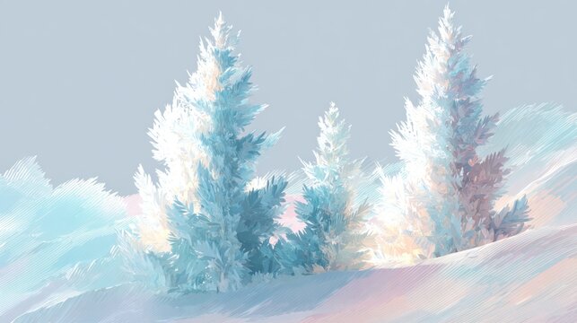 Pastel winter trees on a snow-covered landscape