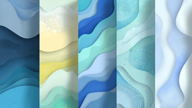 Abstract layered paper background in cool tones