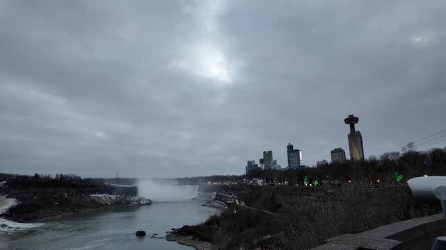 Niagara Falls View With Hotels in the Distance During Cloudy Weather