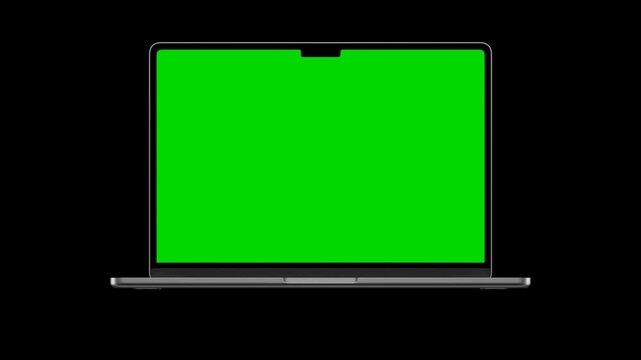 Modern Laptop with Green Screen Mockup Isolated on Transparent Background for UI Display and Advertising
