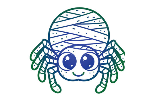Cute cartoon mummy spider character for halloween, vector illustration