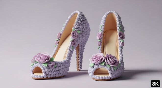High Heel Shoes with Floral Decoration.