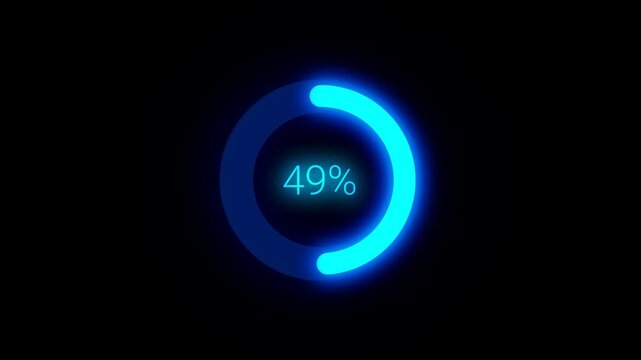 0 to 100 percent Glowing Blue Circular progress bar animation on alpha channel background. 4K video