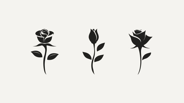 Minimalist Black Rose Vector Icons Collection - Stylish Botanical Illustrations of Blooms and Buds