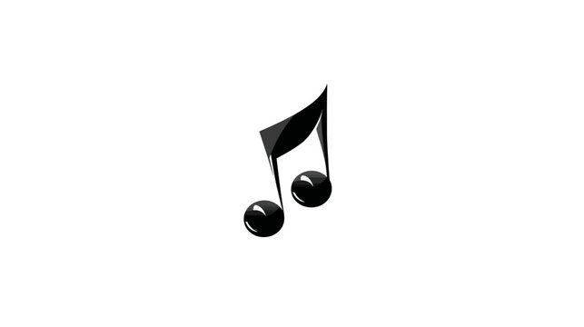 3D rendered shiny black musical note icon, a double quaver symbol against a clean white backdrop, representing music and sound