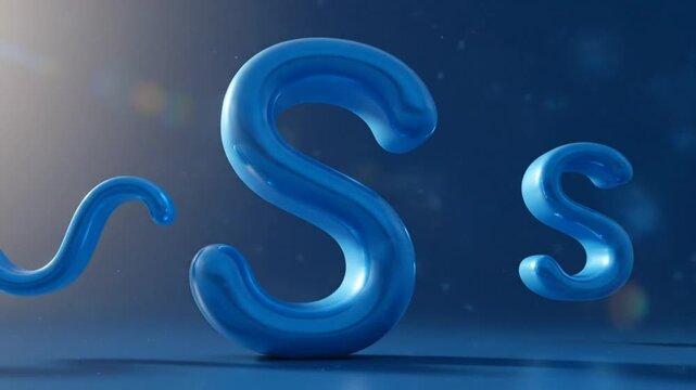 Creative 3D Render of Blue Letter S Typography with Fluid Shape and Glossy Surface Against Gradient Backdrop