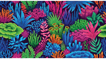 Vibrant Coral Reef Seamless Pattern, Underwater Marine Life Background Design © Zayn coy