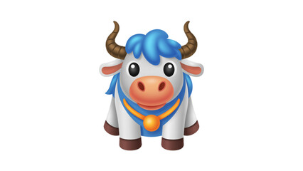 A stylized cartoon bull with blue horns and a decorative vest standing upright Vector © AZIFA