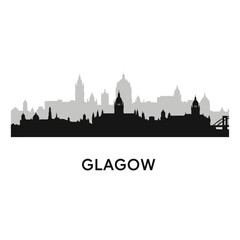Obraz premium Glasgow Skyline Silhouette: An elegant monochrome silhouette captures the essence of Glasgow's iconic architecture, showcasing its distinctive skyline against the backdrop.