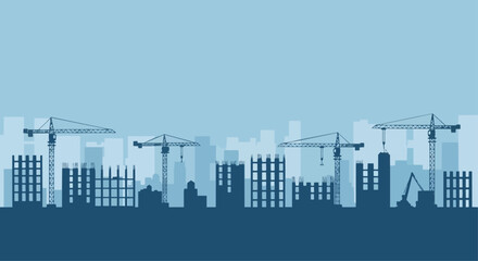 Naklejka premium Cityscape silhouette construction site illustration vector design