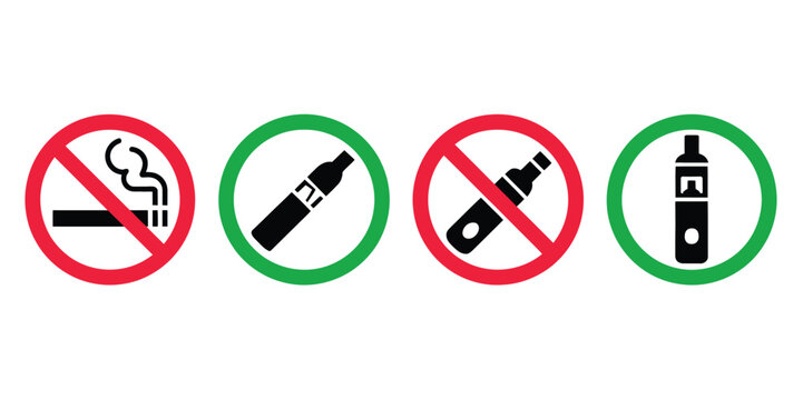 Smoking vaping signs icon no smoking allowed symbols cigarette electronic cigarette prohibition permission vector illustration