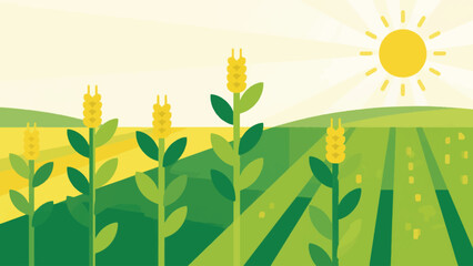 Illustration Of Healthy Crops Growing Under Sunlight Vector Design Template © BedRoses