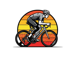 Naklejka premium Cyclist riding bicycle against sunset illustration