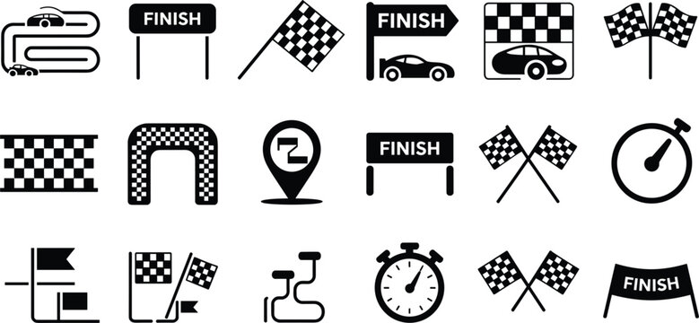 Racing Icons Finish Line Flag Car Stopwatch Track Map Pin checkered flag