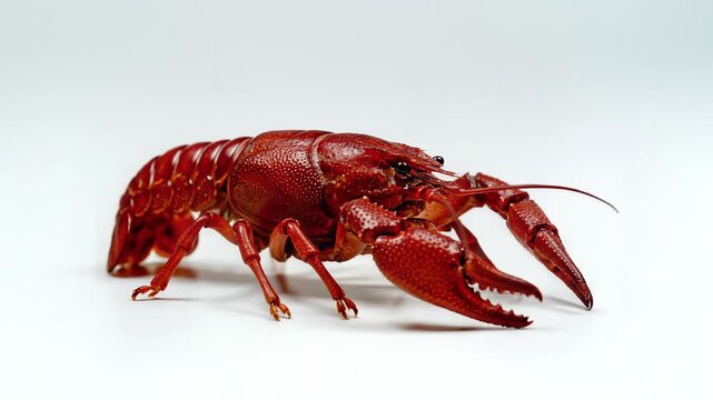 Closeup Studio Shot of a Red Crawfish on a White Background.