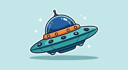 Cute Cartoon UFO Spaceship Illustration. © ErianJendra