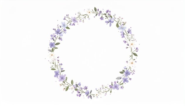 白と紫の小花が可憐なボタニカル円形フレーム素材
