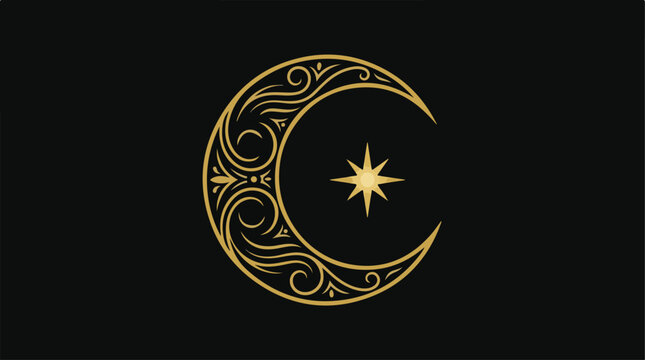 Golden crescent moon symbol art.