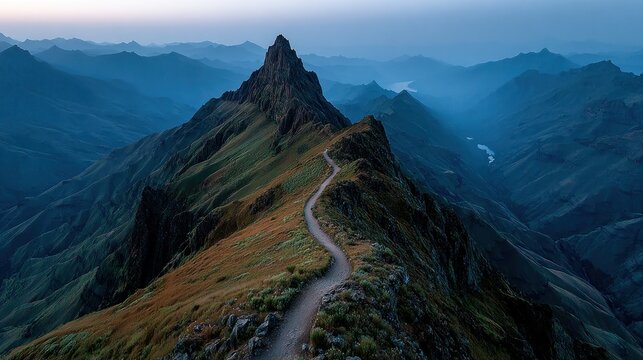 Majestic Mountain Ridge Path at Dawn