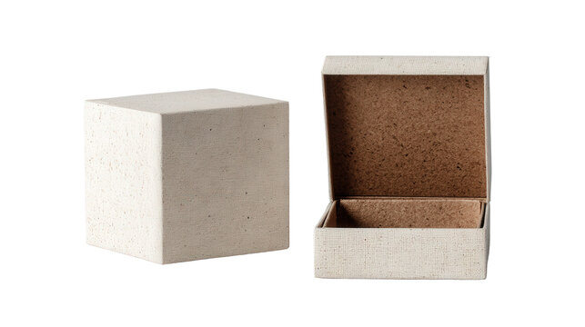 Minimalist eco-friendly packaging box with natural texture background isolated on a Transparent background, PNG file.