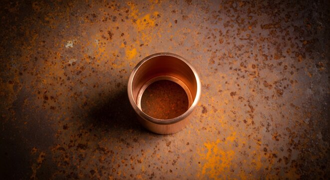 Copper Pipe on Rusted Metal Surface, Industrial Texture