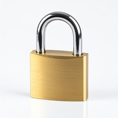 Naklejka premium Chrome and Brass Padlock on White Backdrop: Security Protection and Reliability Lock for Safety and Privacy in a Studio Shot