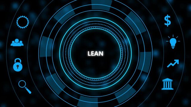 Lean methodology business concept with glowing digital interface featuring circular h u d and corporate for management optimization strategy