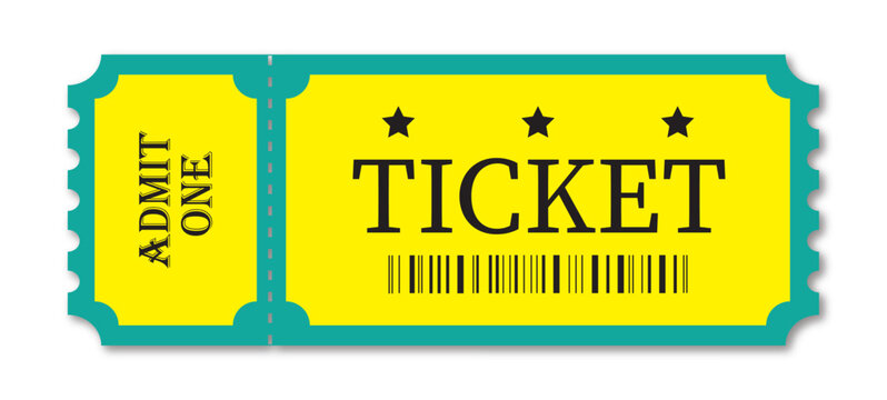 Vintage event ticket design with admit one text barcode and perforated stub retro cinema entry pass vector style