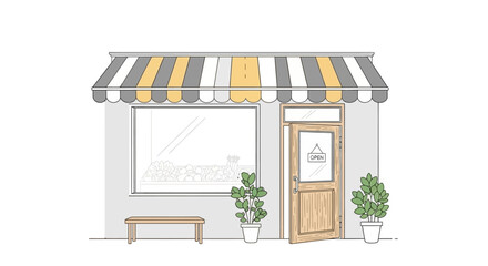 Obraz premium Colorful striped awning over storefront door.