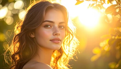 Fototapeta premium Beautiful young woman outdoors at sunset.