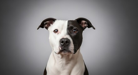 Fototapeta premium Black and white dog portrait against gray background studio shot