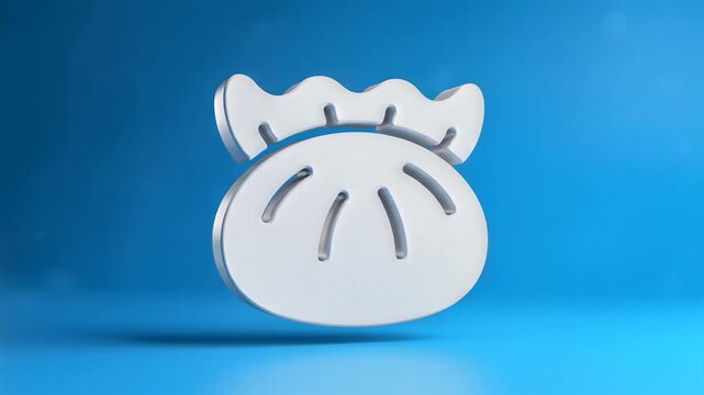 3D Rendered White Dumpling Icon on Blue Background.
