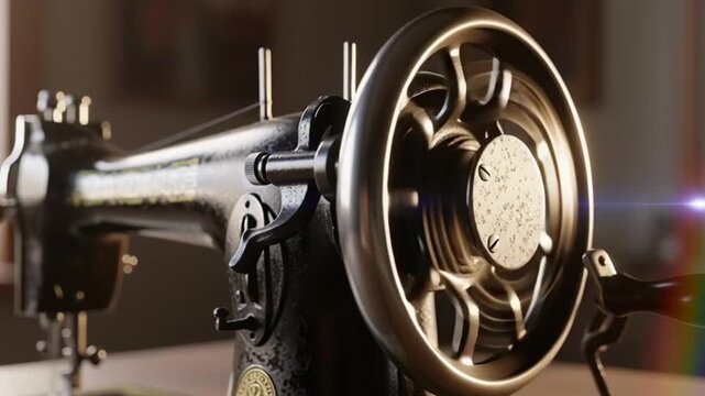 Vintage Sewing Machine Wheel Close Up Detail.