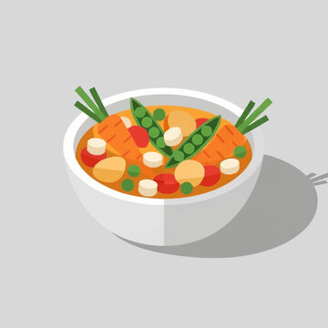 A bowl of vegetable soup with peas.
