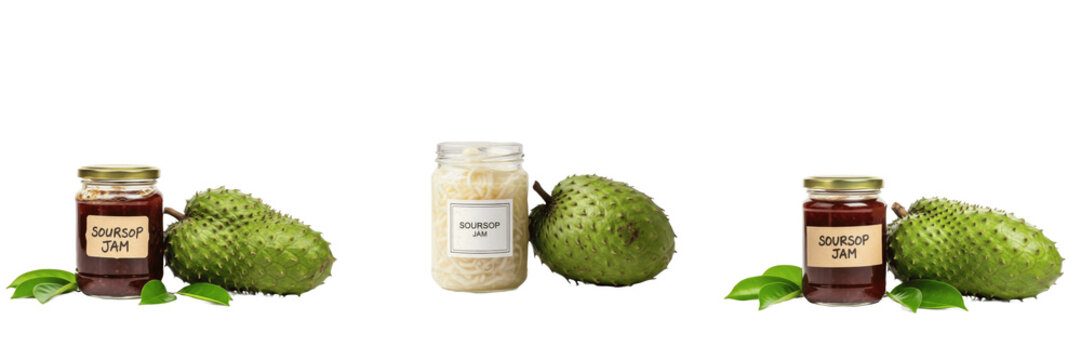 Soursop Jam Jar with Annona muricata Soursop Fruit - SEO Tropical - Confiture de Corossol - Mermelada de Guan&aacute;bana - Sauersackmarmelade - Exotic Creamy Fruit Preserve Spread for Healthy Breakfast