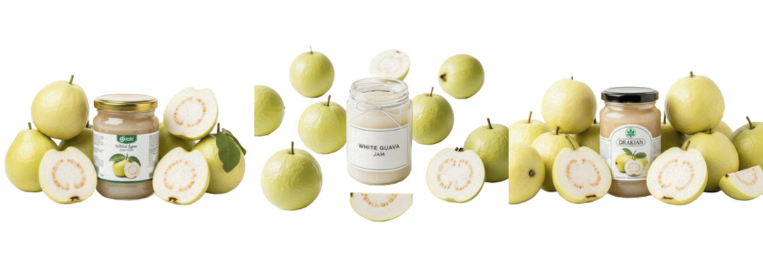 White Guava Jam Jar with Psidium guajava White Guavas -  Food Photography - Confiture de Goyave Blanche - Mermelada de Guayaba Blanca - Wei&szlig;e Guavenmarmelade - Sweet Tropical Fruit Preserve Spread