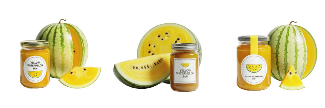 Yellow Watermelon Jam Jar with Citrullus lanatus Yellow Watermelon -   - Confiture de Past&egrave;que Jaune - Mermelada de Sand&iacute;a Amarilla - Gelbe Wassermelonenmarmelade - Unique Fruit Preserve