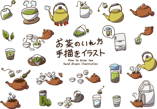お茶のいれ方　手描きイラスト　カラー