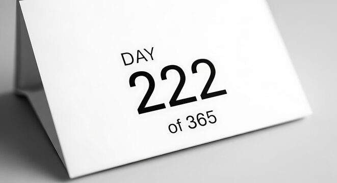 Calendar displaying day 222 of 365 isolated on a white background