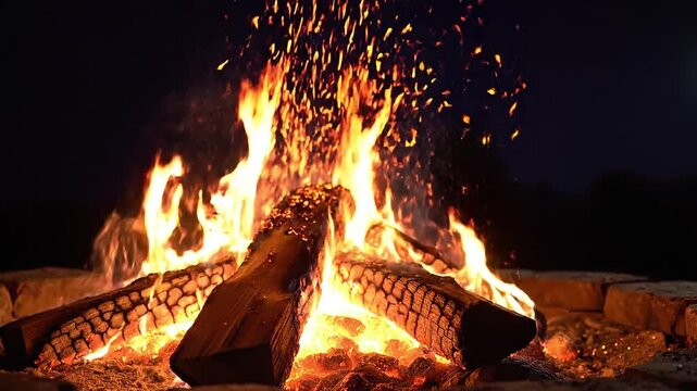 Flames from fire banner with glowing light and intense heat on dark background