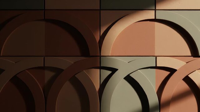 Close Up Textured Geometric Arch Pattern With Sunlight Shadows And Natural Earth Tone Colors In Minimalist Interior Design Style