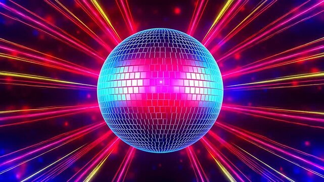 Digital luminous violet and red disco ball abstract background