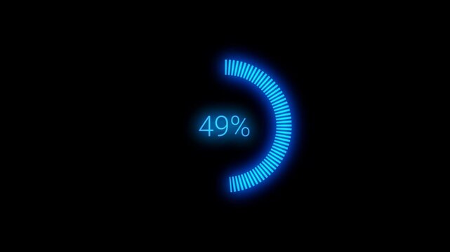 0 to 100 percent Glowing Blue Circular progress bar animation on alpha channel background. 4K video