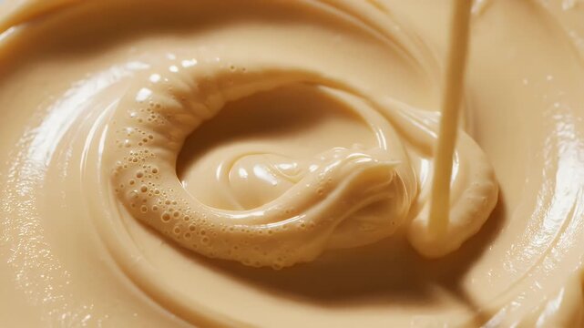 Luxurious Shea Butter Pouring Swirling Creamy Smooth Texture Natural Cosmetic Ingredient Macro Shot Warm Beige Tones Soft Lighting