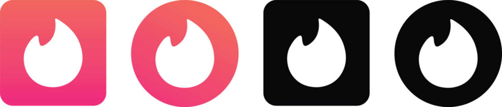 Tinder App Icons. Dating App sign. Romantic Communication Icon. Online matchmaking and romance symbols. Love and Heart design. Flame and fire icons